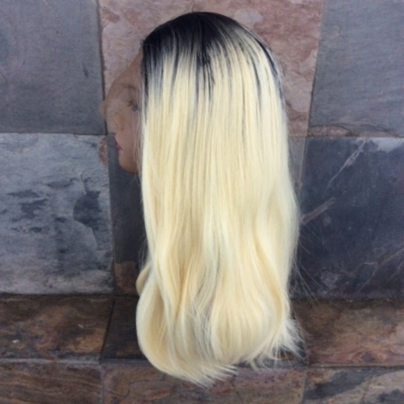 Ombre black and blond synthetic lace front wig - Picture 3 of 7